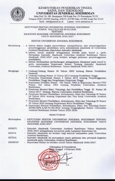 Kalender Akademik UNSOED TA 2026/2027